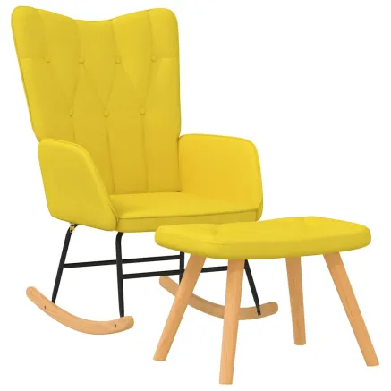 Chaise à bascule avec tabouret Jaune moutarde Tissu 2