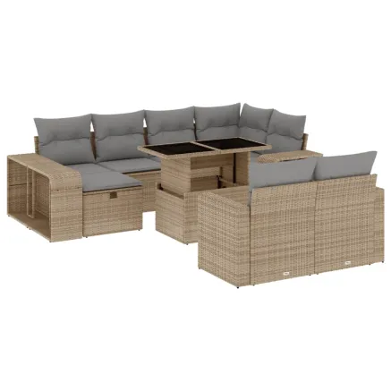 Salon de jardin 11 pcs avec coussins beige résine tressée 2