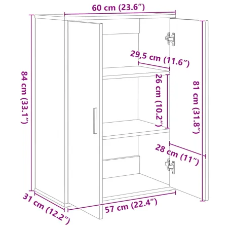 Buffets 2 pcs gris béton 60x31x84 cm bois d'ingénierie