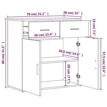 Buffets 2 pcs blanc 79x38x80 cm bois d’ingénierie