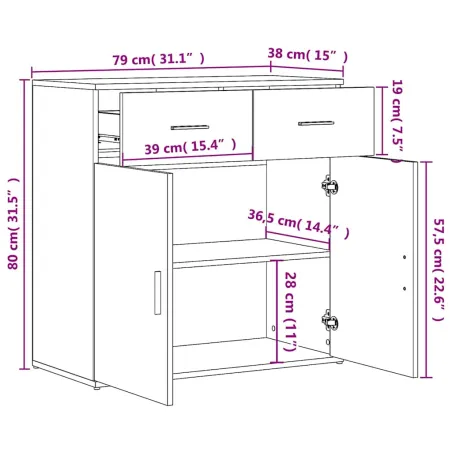 Buffets 2 pcs chêne fumé 79x38x80 cm bois d'ingénierie