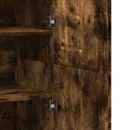 Buffet haut chêne fumé 80x35x180 cm bois d'ingénierie