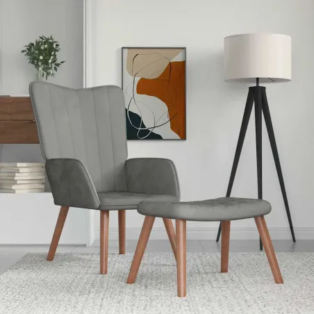 Chaise de relaxation avec repose-pied Gris clair Velours