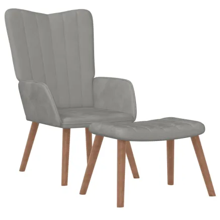 Chaise de relaxation avec repose-pied Gris clair Velours 2