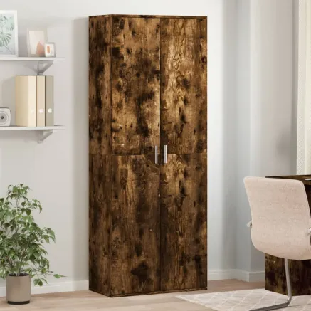 Buffet haut chêne fumé 70x35x180 cm bois d'ingénierie