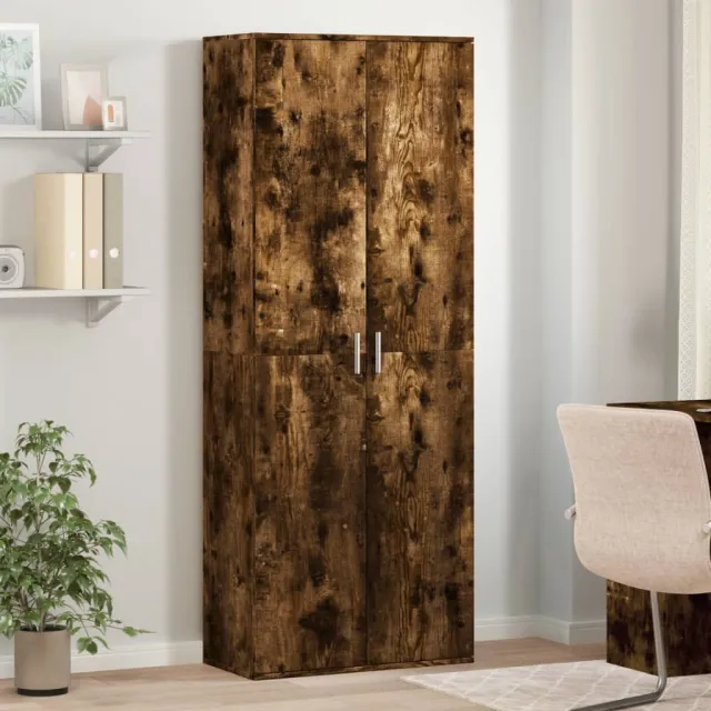 Buffet haut chêne fumé 70x35x180 cm bois d'ingénierie