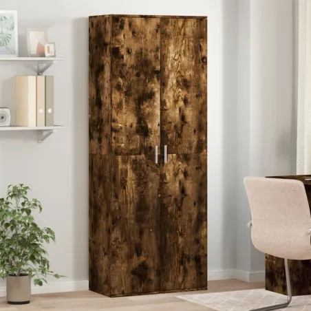 Buffet haut chêne fumé 70x35x180 cm bois d'ingénierie