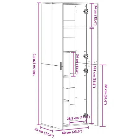 Buffet haut gris béton 60x35x180 cm bois d'ingénierie