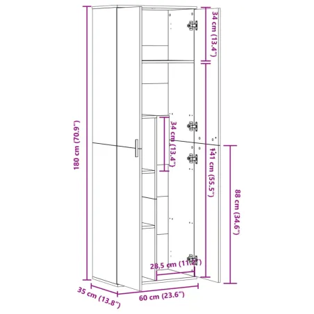 Buffet haut chêne fumé 60x35x180 cm bois d'ingénierie