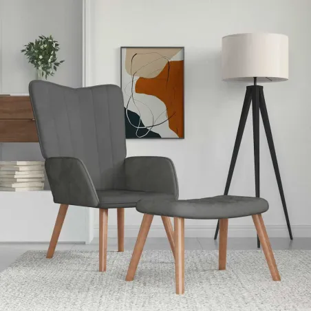 Chaise de relaxation avec repose-pied Gris foncé Velours