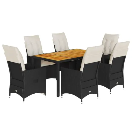 Ensemble à manger de jardin coussins 7pcs Noir Résine tressée 2