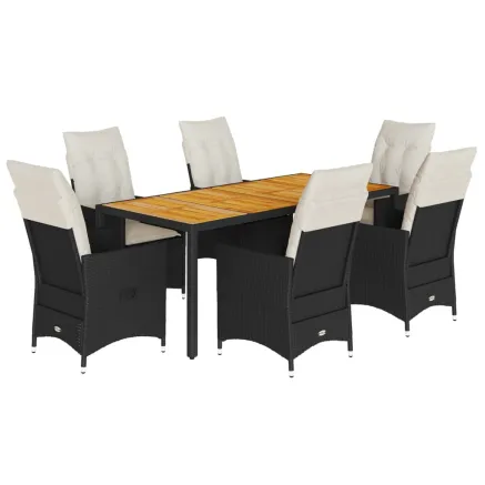 Ensemble à manger de jardin coussins 7pcs Noir Résine tressée 2