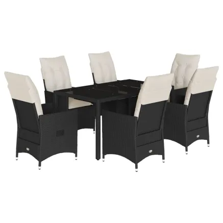 Ensemble à manger de jardin coussins 7pcs Noir Résine tressée 2