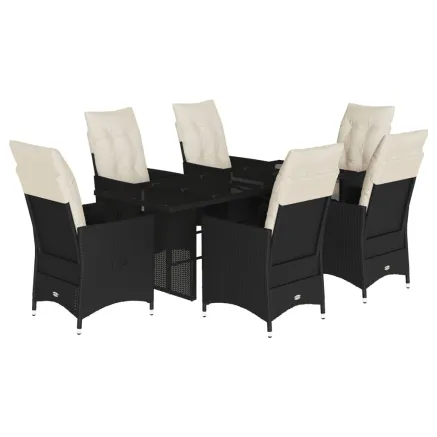 Ensemble à manger de jardin coussins 7 pcs noir résine tressée 2