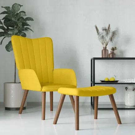 Chaise de relaxation avec repose-pied Jaune moutarde Velours