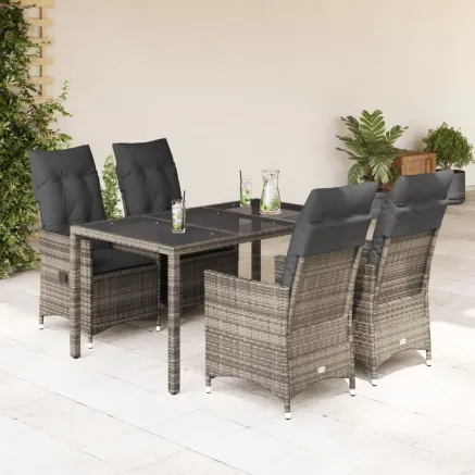 Ensemble à manger de jardin 5 pcs coussins gris résine tressée