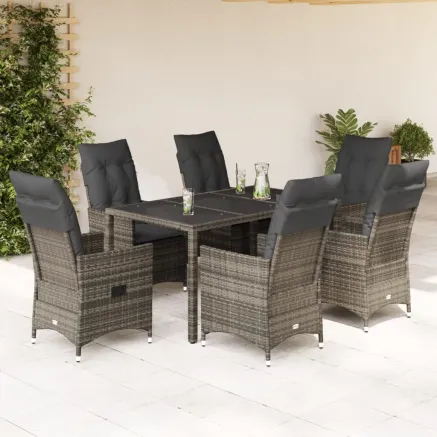 Ensemble à manger de jardin et coussins 7 pcs gris rotin
