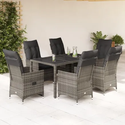 Ensemble à manger de jardin et coussins 7 pcs gris rotin