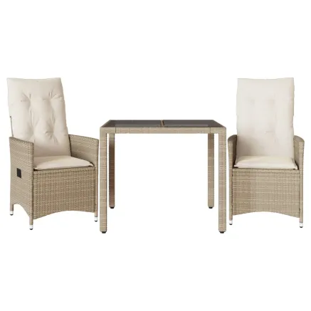 Ensemble de bistro 3 pcs avec coussins beige résine tressée 2