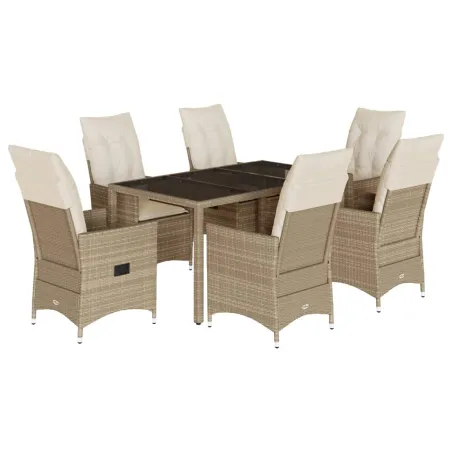 Ensemble à manger de jardin et coussins 7 pcs beige poly rotin