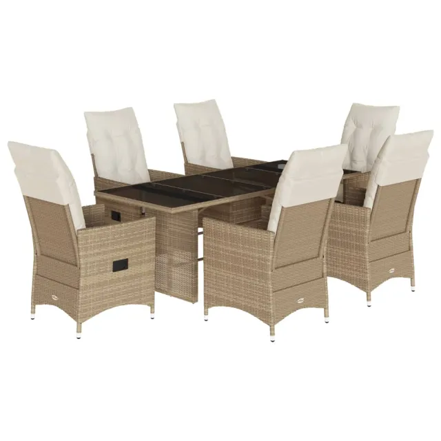 Ensemble à manger de jardin et coussins 7 pcs beige poly rotin