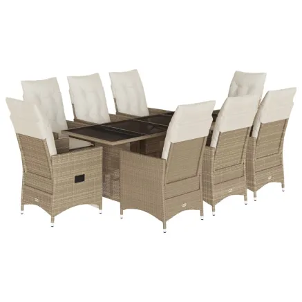 Ensemble à manger de jardin et coussins 9 pcs beige Poly rotin 2