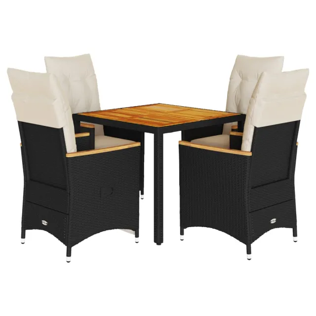 Ensemble à manger de jardin coussins 5pcs Noir Résine tressée