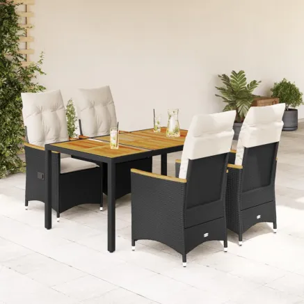 Ensemble à manger de jardin coussins 5pcs Noir Résine tressée