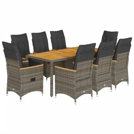 Ensemble à manger de jardin 9 pcs coussins gris résine tressée 2