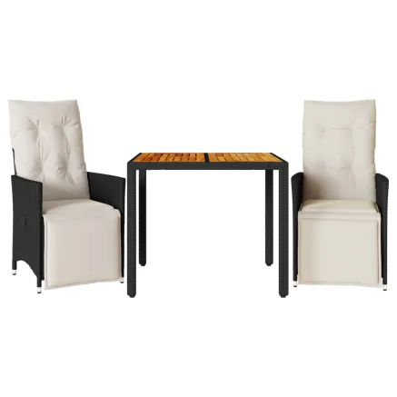 Ensemble de bistro 3 pcs avec coussins noir résine tressée 2