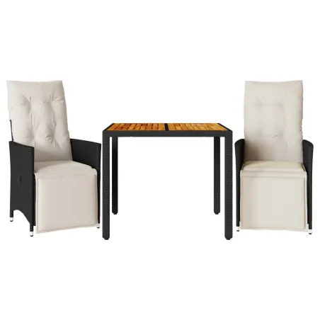 Ensemble de bistro 3 pcs avec coussins noir résine tressée