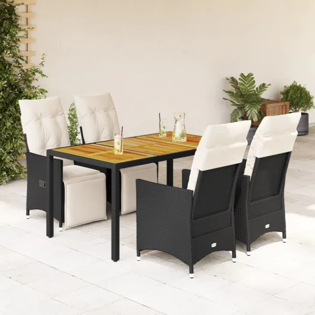 Ensemble à manger de jardin coussins 5pcs Noir Résine tressée