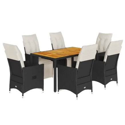 Ensemble à manger de jardin coussins 7 pcs noir résine tressée 2