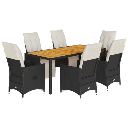 Ensemble à manger de jardin coussins 7pcs Noir Résine tressée 2