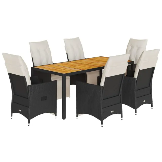 Ensemble à manger de jardin coussins 7pcs Noir Résine tressée