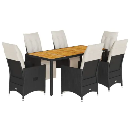 Ensemble à manger de jardin coussins 7pcs Noir Résine tressée