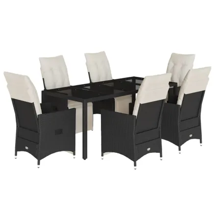 Ensemble à manger de jardin coussins 7pcs Noir Résine tressée 2
