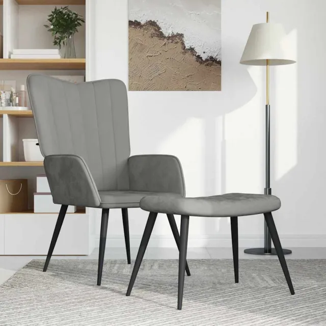 Chaise de relaxation avec repose-pied Gris clair Velours