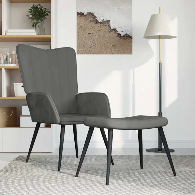 Chaise de relaxation avec repose-pied Gris foncé Velours