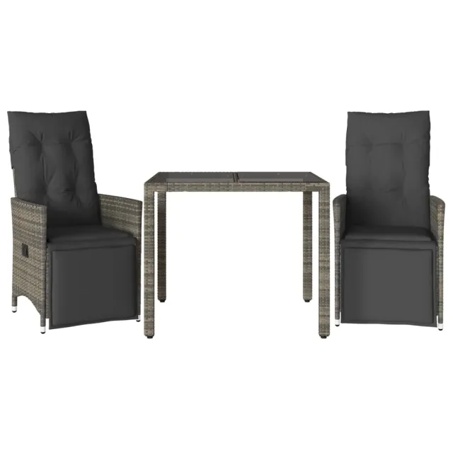 Ensemble de bistro de jardin 3 pcs coussins gris poly rotin