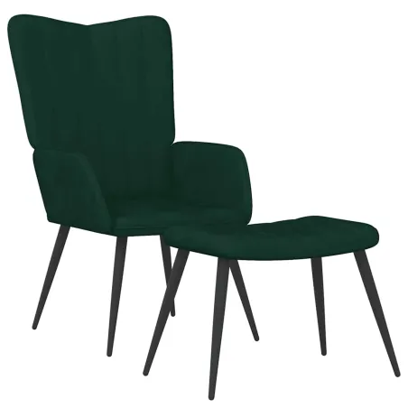 Chaise de relaxation avec tabouret Vert foncé Velours
