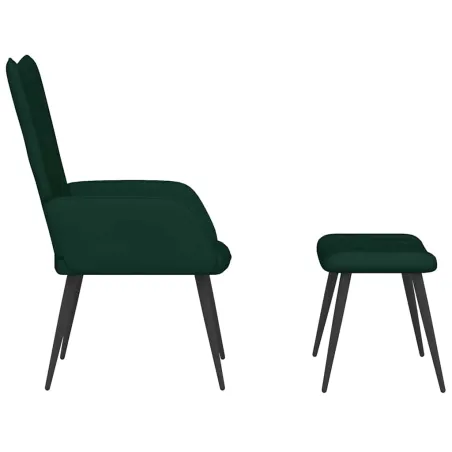 Chaise de relaxation avec tabouret Vert foncé Velours