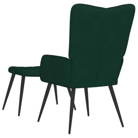 Chaise de relaxation avec tabouret Vert foncé Velours