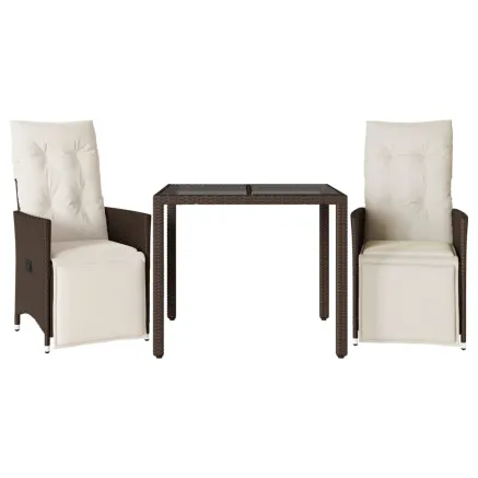 Ensemble de bistro de jardin 3 pcs coussins marron poly rotin 2