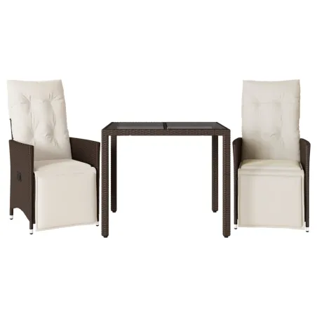 Ensemble de bistro de jardin 3 pcs coussins marron poly rotin