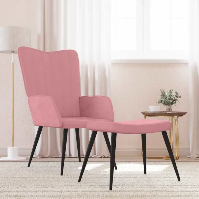 Chaise de relaxation avec tabouret Rose Velours