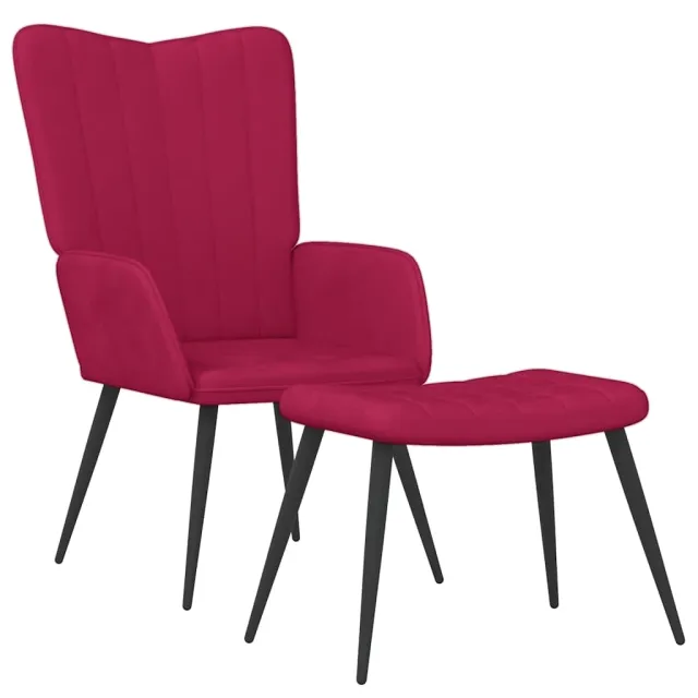 Chaise de relaxation avec tabouret Rouge bordeaux Velours