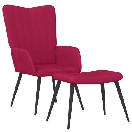 Chaise de relaxation avec tabouret Rouge bordeaux Velours