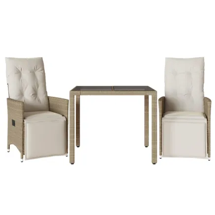 Ensemble de bistro de jardin 3 pcs coussins beige poly rotin 2