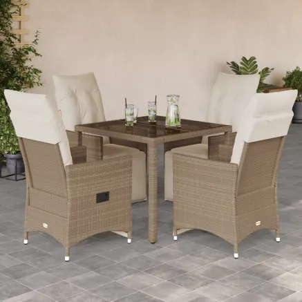 Ensemble de bistro de jardin 5 pcs coussins beige poly rotin